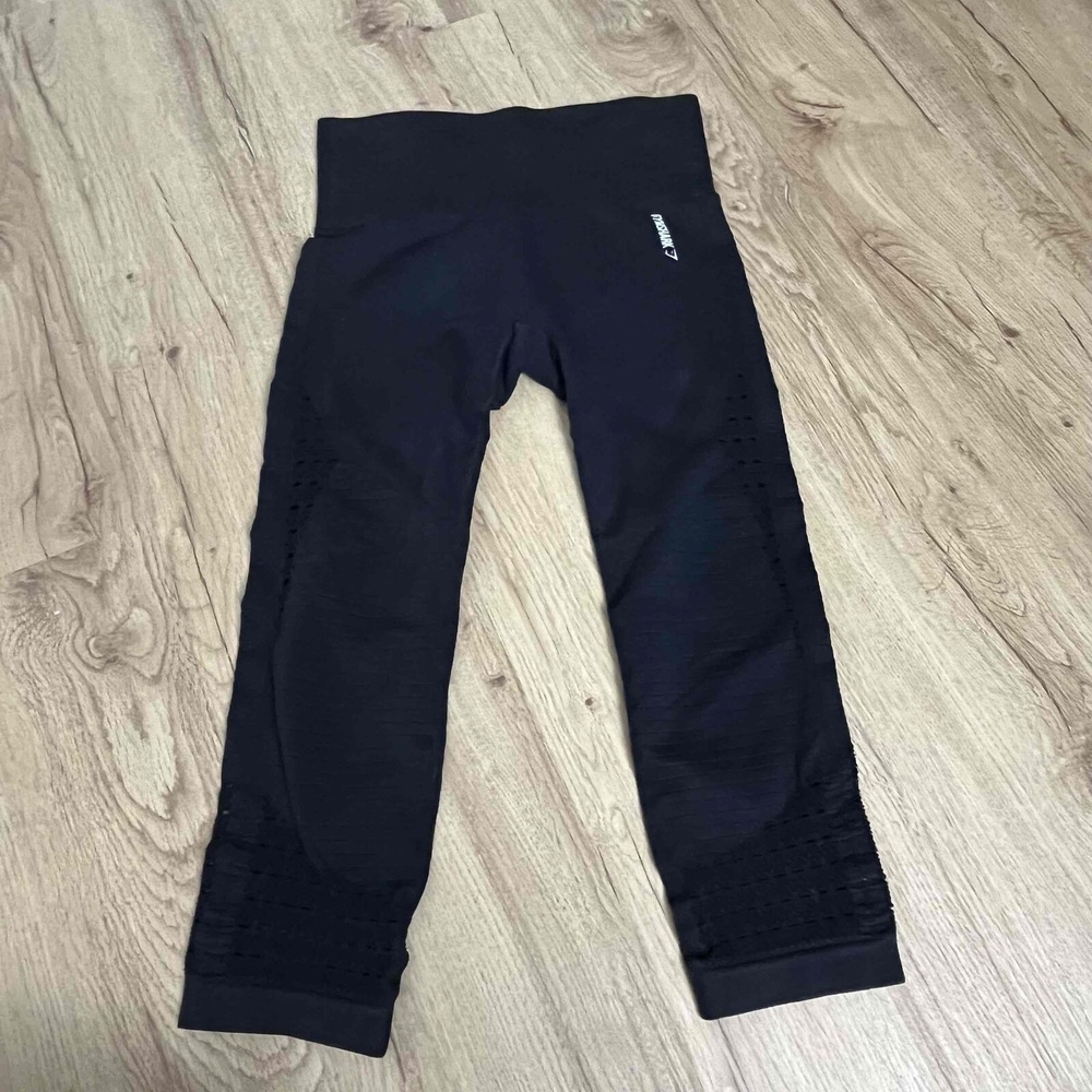 Gymshark Black Textured Stretch Fitness Pull On Cropped‎ Leggings Size Small